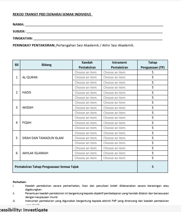 Borang Transit PBD - Pendidikan Islam Combo (Tingkatan 1-3) - Image 6