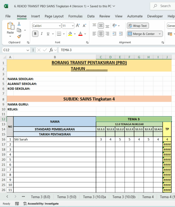 Borang Transit PBD - Sains Tingkatan 4 - Image 3