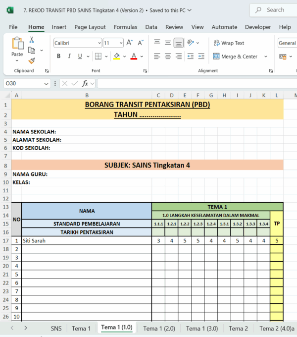 Borang Transit PBD - Sains Tingkatan 4 - Image 4