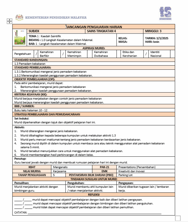 RPH Sains Tingkatan 4 (SMK) 2025/2026 - Image 2
