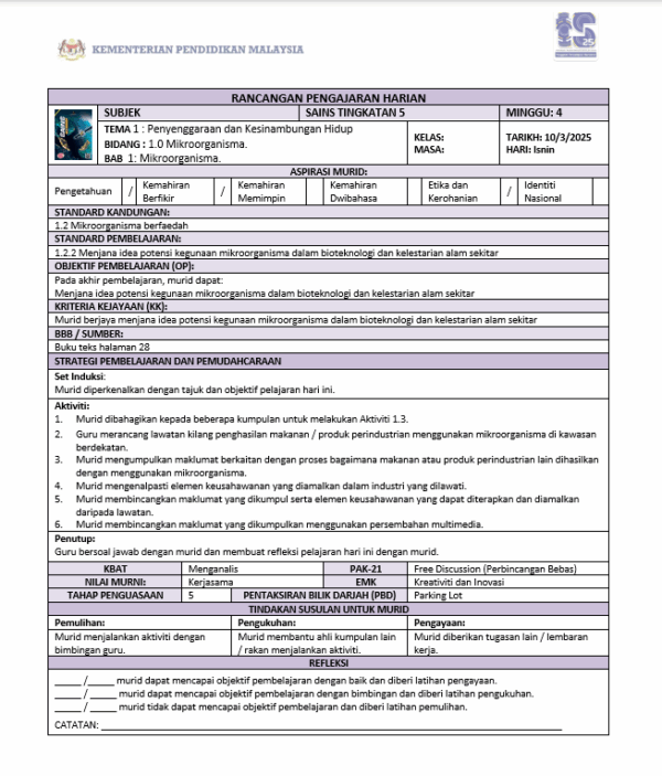 RPH Sains Tingkatan 5 (SMK) 2025/2026 - Image 2