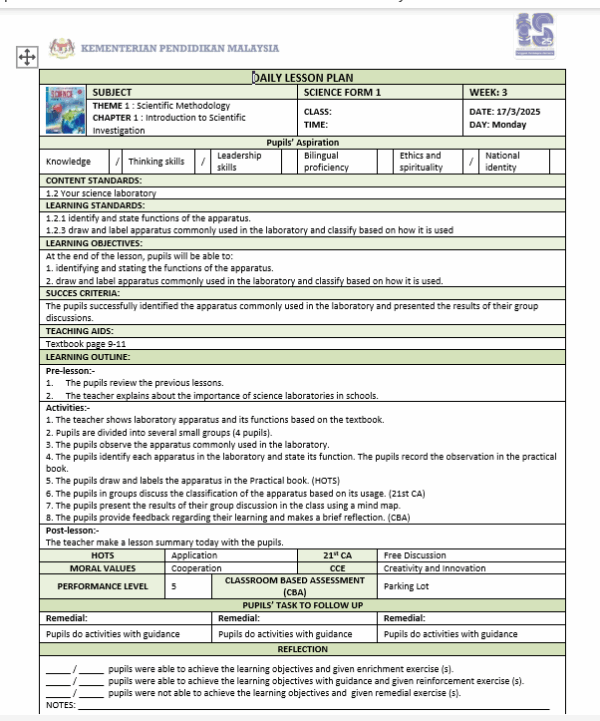 RPH Science DLP Form 1 (SMK) 2025/2026 - Image 2