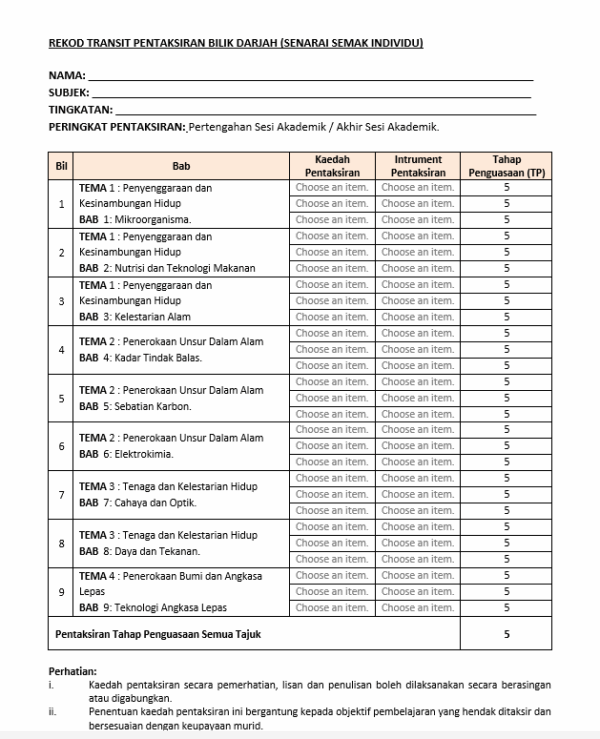 Borang Transit PBD - Sains Tingkatan 5 - Image 5