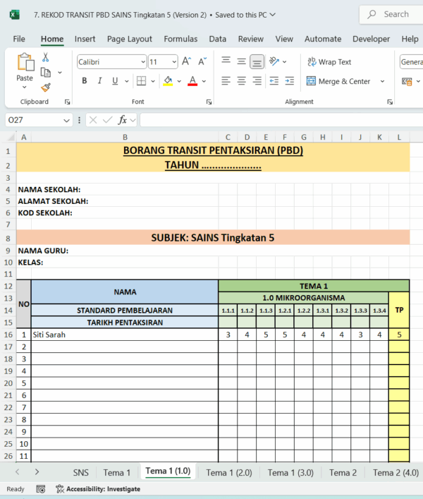 Borang Transit PBD - Sains Tingkatan 5 - Image 7