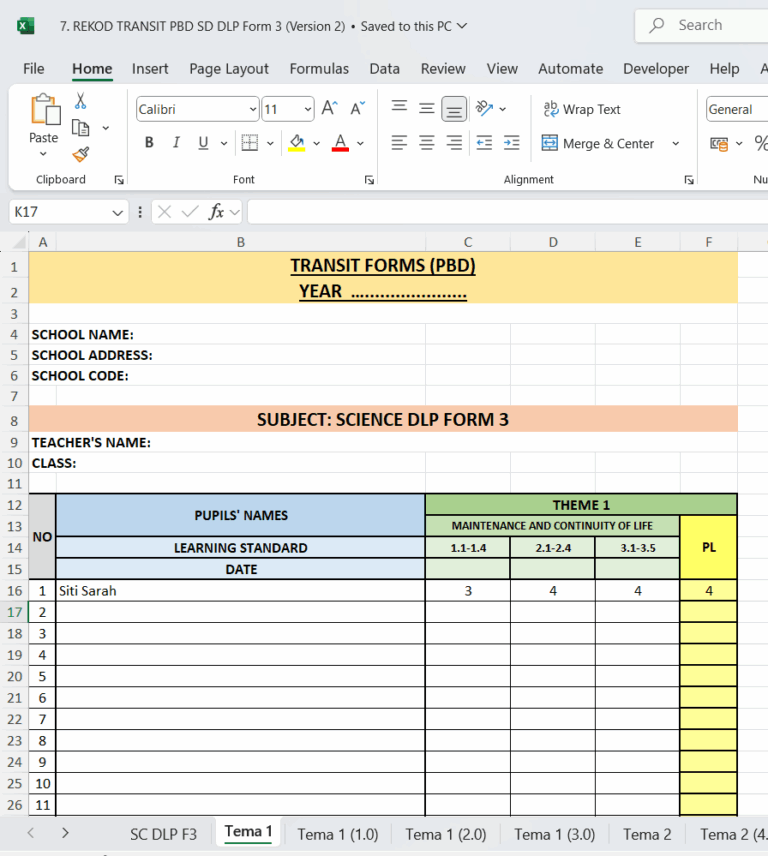 RPH Science DLP Form 3 (SMK) 2026