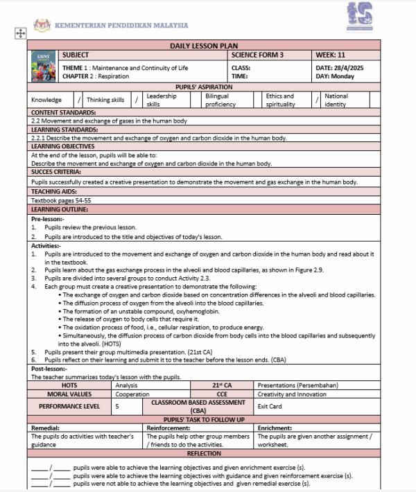 RPH Science DLP Form 3 (SMK) 2025/2026 - Image 2