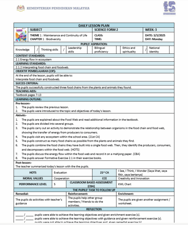 RPH Science DLP Form 2 (SMK) 2025/2026 - Image 2