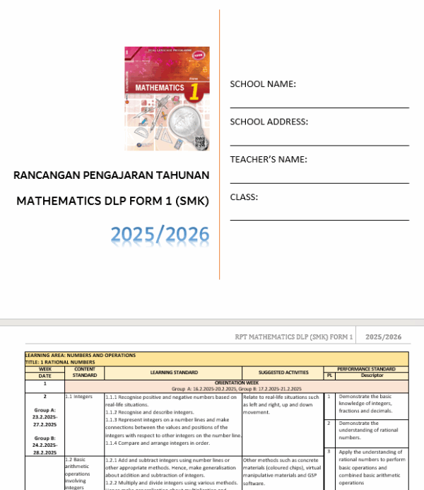 RPH Math DLP Form 1 (SMK) 2025/2026 - Image 3