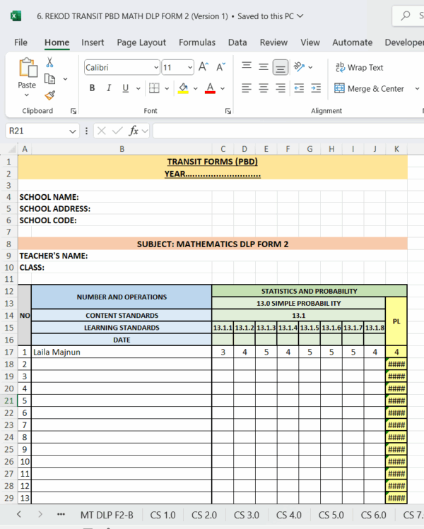 Borang Transit PBD - MATHEMATICS DLP Form 2 - Image 9
