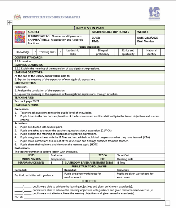 RPH Math DLP Form 2 (SMK) 2025/2026 - Image 9