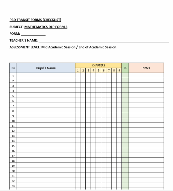 Borang Transit PBD - MATHEMATICS DLP Form 3 - Image 3