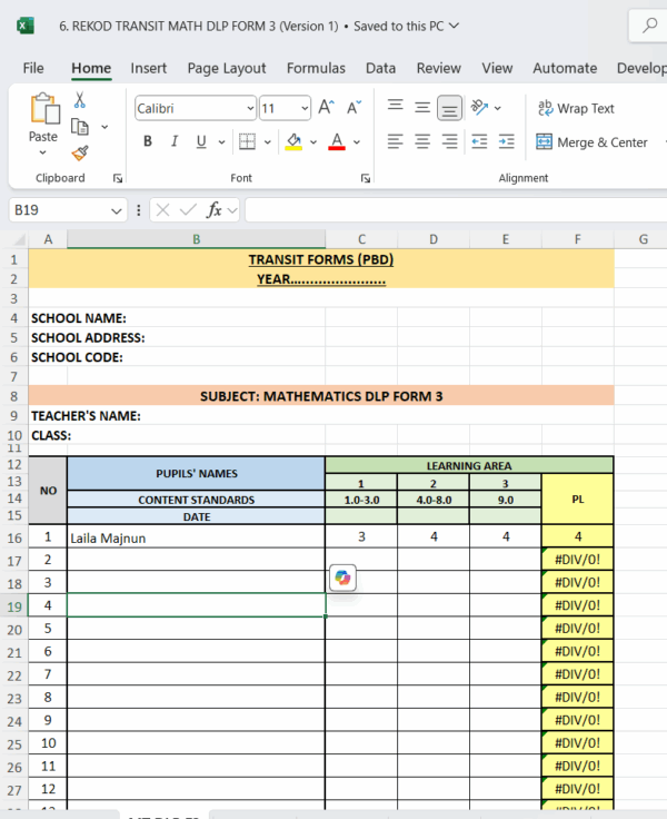 Borang Transit PBD - MATHEMATICS DLP Form 3 - Image 5