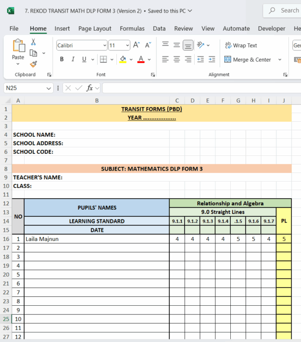 Borang Transit PBD - MATHEMATICS DLP Form 3 - Image 6
