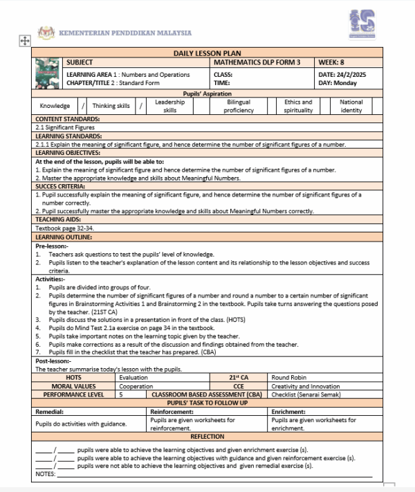 RPH Math DLP Form 3 (SMK) 2025/2026 - Image 3