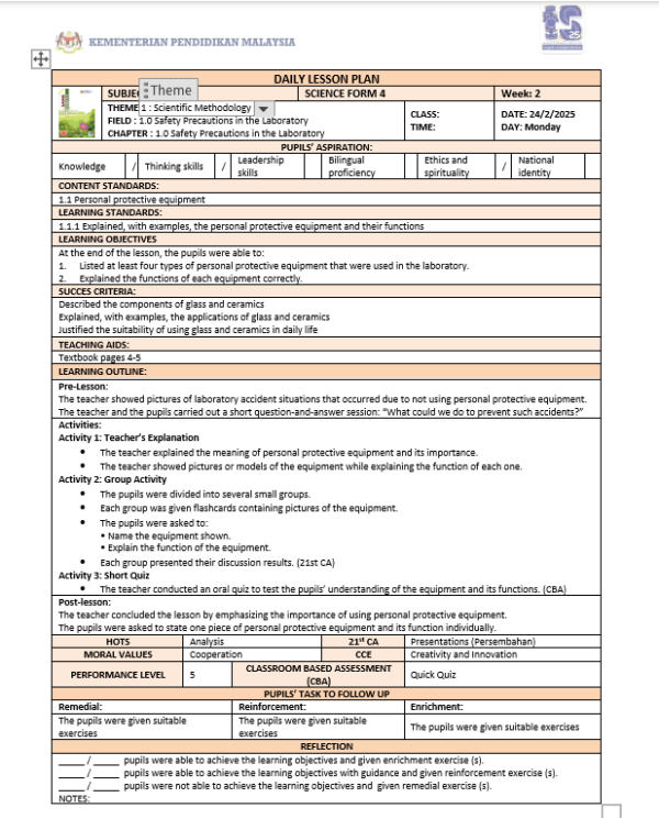 RPH Science DLP Form 4 (SMK) 2026