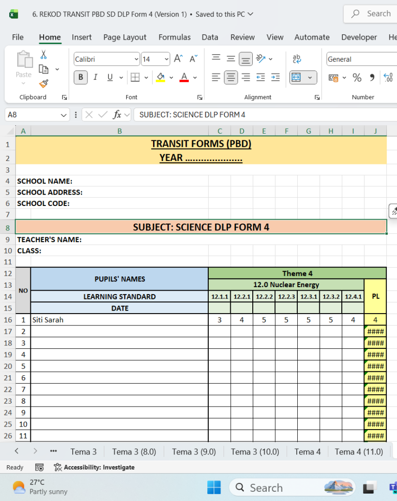 RPH Science DLP Form 4 (SMK) 2026